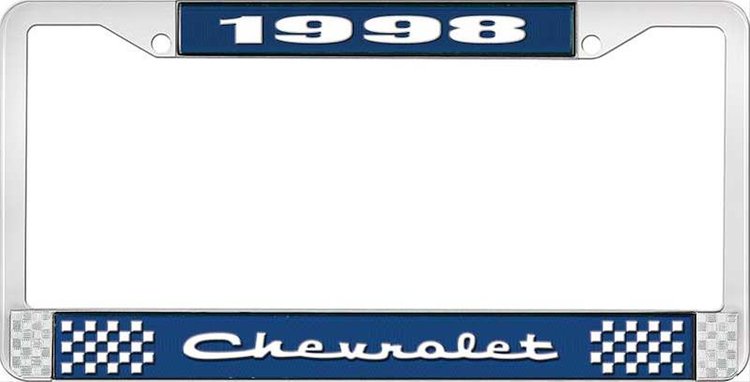 1998 Chevrolet Blue And Chrome License Plate Frame With White Lettering