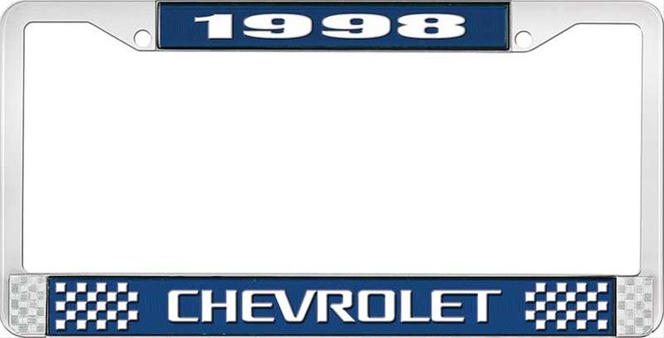1998 Chevrolet Blue And Chrome License Plate Frame With White Lettering