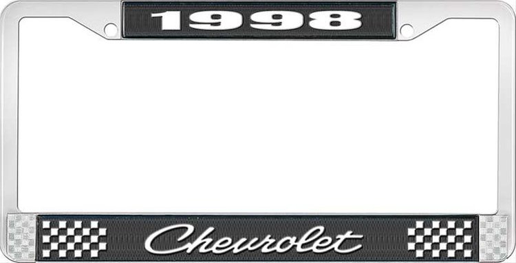 1998 Chevrolet Black And Chrome License Plate Frame With White Lettering