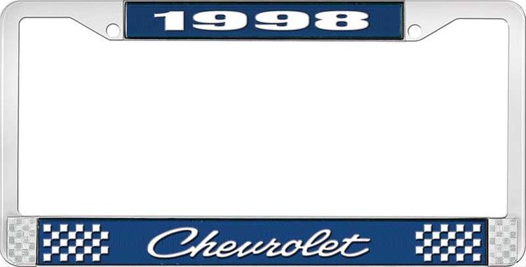 1998 Chevrolet Blue And Chrome License Plate Frame With White Lettering