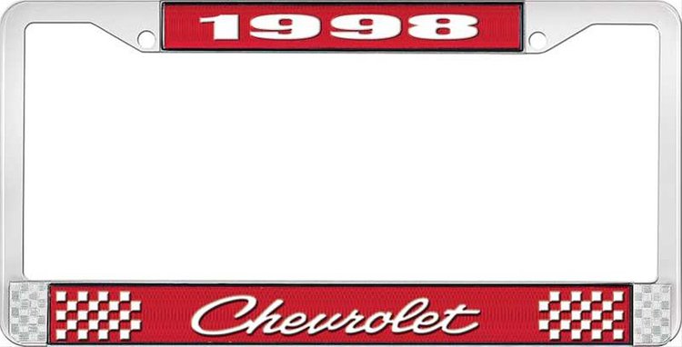 1998 Chevrolet Red And Chrome License Plate Frame With White Lettering