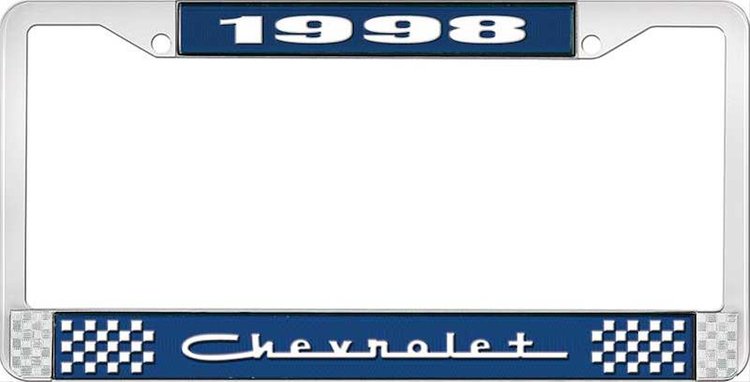 1998 Chevrolet Blue And Chrome License Plate Frame With White Lettering