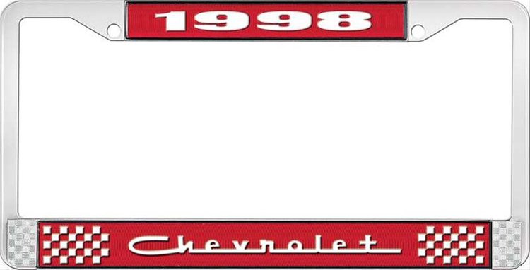 1998 Chevrolet Red And Chrome License Plate Frame With White Lettering