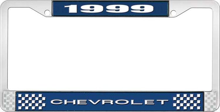1999 Chevrolet Blue And Chrome License Plate Frame With White Lettering
