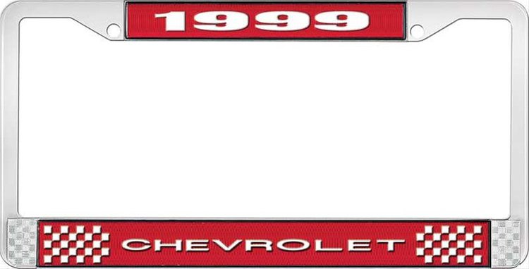 1999 Chevrolet Red And Chrome License Plate Frame With White Lettering