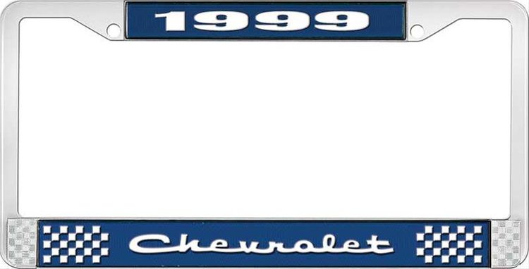 1999 Chevrolet Blue And Chrome License Plate Frame With White Lettering