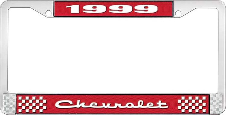 1999 Chevrolet Red And Chrome License Plate Frame With White Lettering