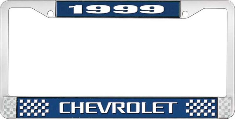 1999 Chevrolet Blue And Chrome License Plate Frame With White Lettering