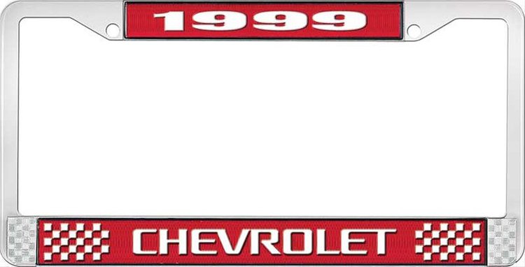 1999 Chevrolet Red And Chrome License Plate Frame With White Lettering