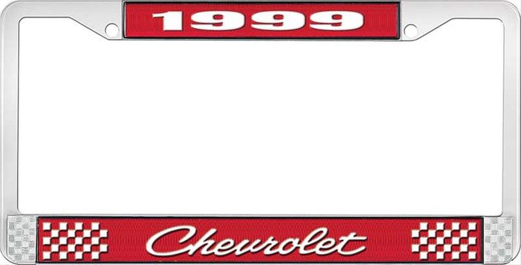 1999 Chevrolet Red And Chrome License Plate Frame With White Lettering