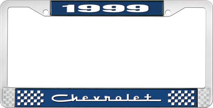 1999 Chevrolet Blue And Chrome License Plate Frame With White Lettering