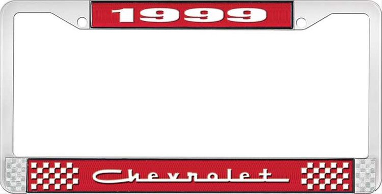 1999 Chevrolet Red And Chrome License Plate Frame With White Lettering