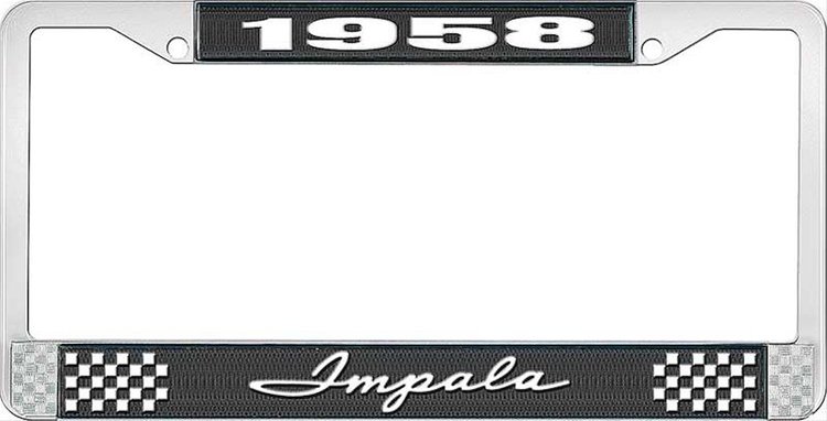 1958 Impala Black And Chrome License Plate Frame With White Lettering