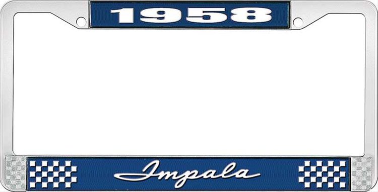 1958 Impala Blue And Chrome License Plate Frame With White Lettering