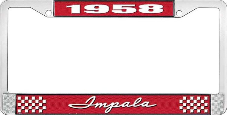 1958 Impala Red And Chrome License Plate Frame With White Lettering