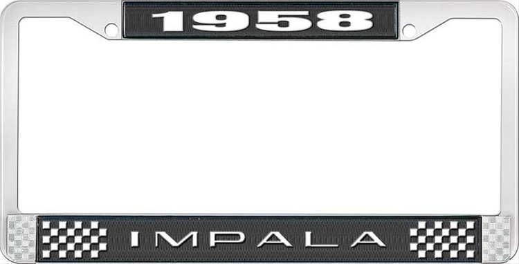 1958 Impala Black And Chrome License Plate Frame With White Lettering
