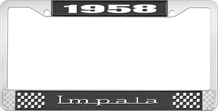 1958 Impala Black And Chrome License Plate Frame With White Lettering