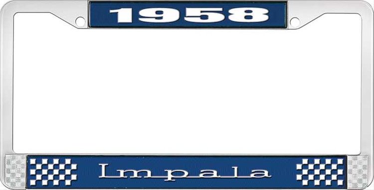 1958 Impala Blue And Chrome License Plate Frame With White Lettering