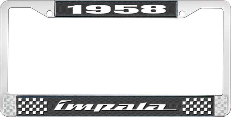 1958 Impala Black And Chrome License Plate Frame With White Lettering