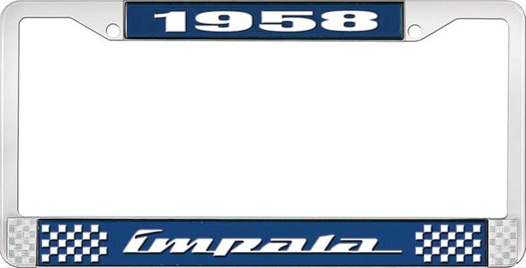 1958 Impala Blue And Chrome License Plate Frame With White Lettering