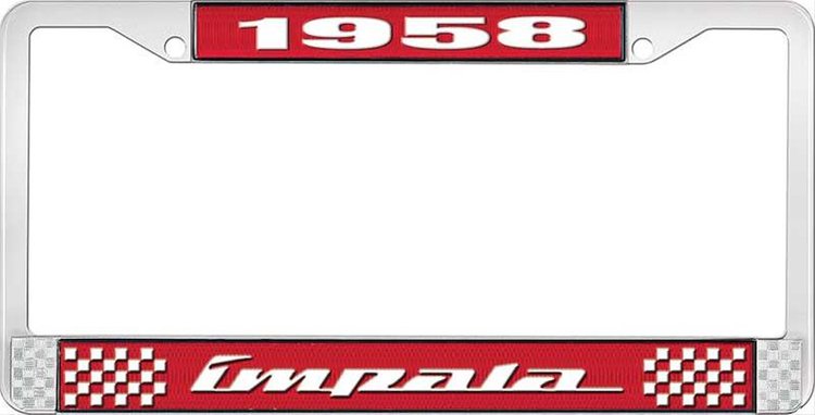 1958 Impala Red And Chrome License Plate Frame With White Lettering