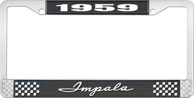 1959 Impala Black And Chrome License Plate Frame With White Lettering