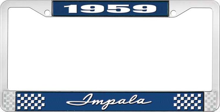 1959 Impala Blue And Chrome License Plate Frame With White Lettering