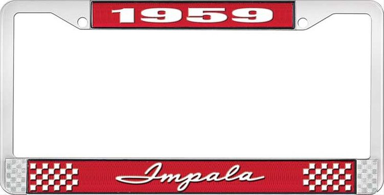 1959 Impala Red And Chrome License Plate Frame With White Lettering