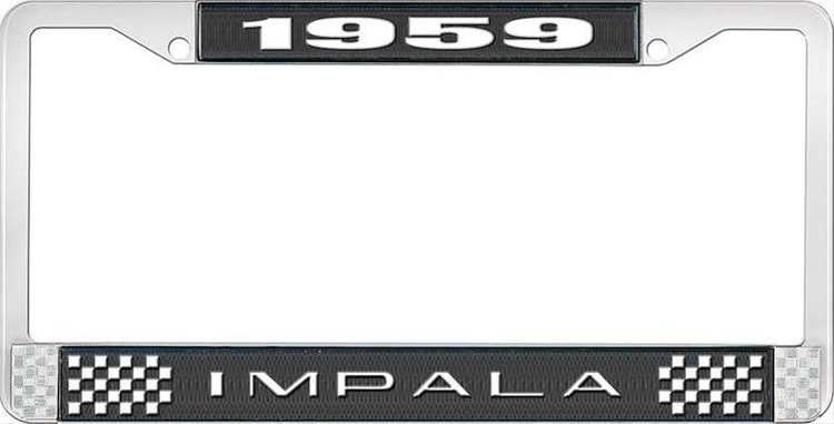1959 Impala Black And Chrome License Plate Frame With White Lettering