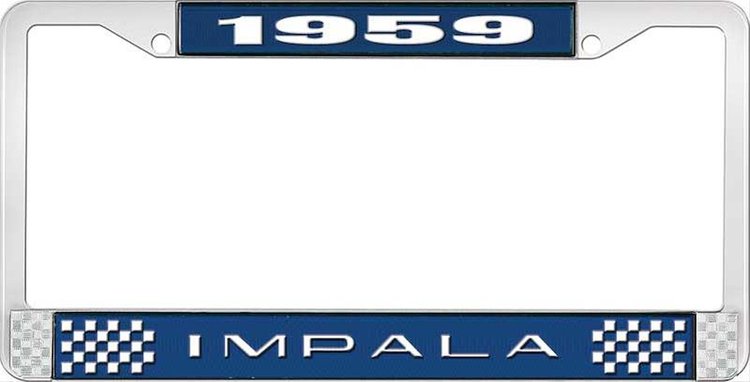 1959 Impala Blue And Chrome License Plate Frame With White Lettering