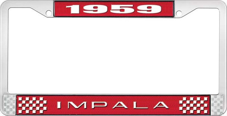 1959 Impala Red And Chrome License Plate Frame With White Lettering