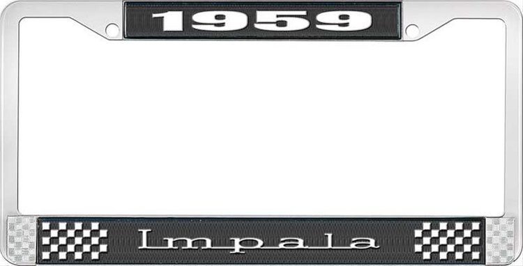 1959 Impala Black And Chrome License Plate Frame With White Lettering