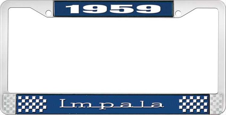 1959 Impala Blue And Chrome License Plate Frame With White Lettering