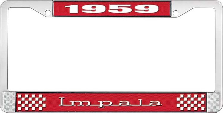 1959 Impala Red And Chrome License Plate Frame With White Lettering