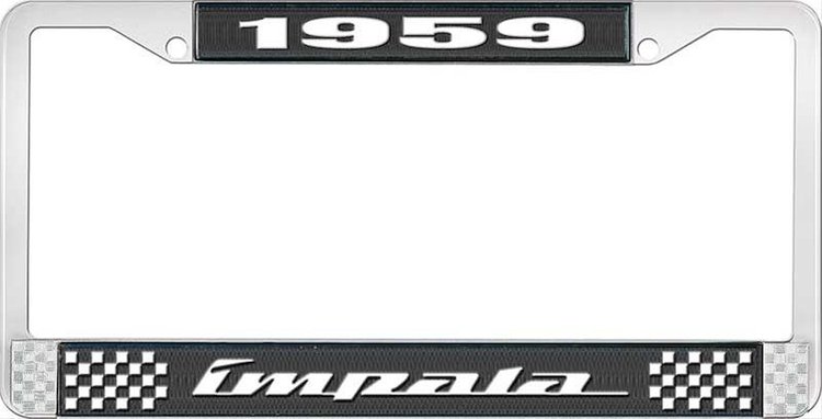1959 Impala Black And Chrome License Plate Frame With White Lettering