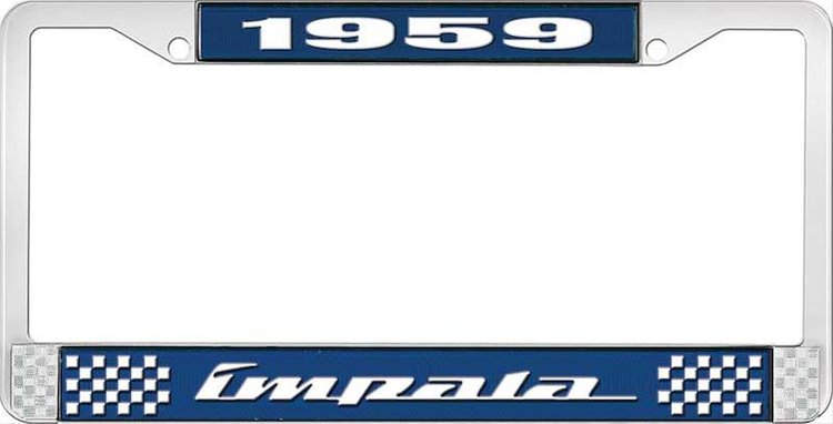 1959 Impala Blue And Chrome License Plate Frame With White Lettering