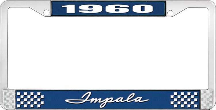 1960 Impala Blue And Chrome License Plate Frame With White Lettering