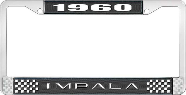 1960 Impala Black And Chrome License Plate Frame With White Lettering