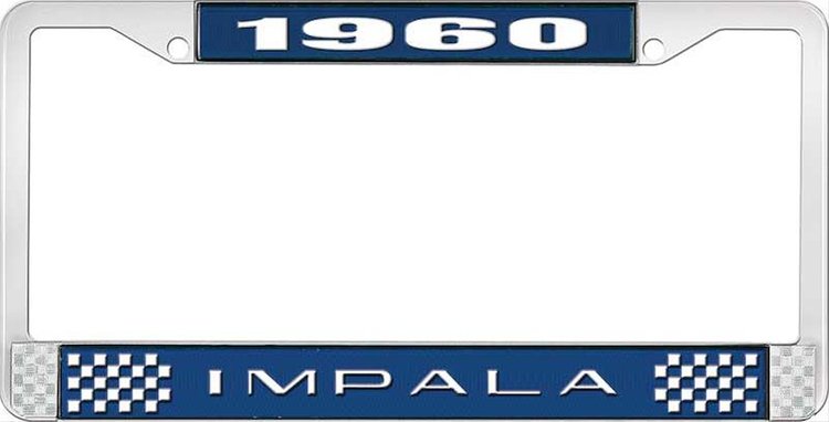 1960 Impala Blue And Chrome License Plate Frame With White Lettering