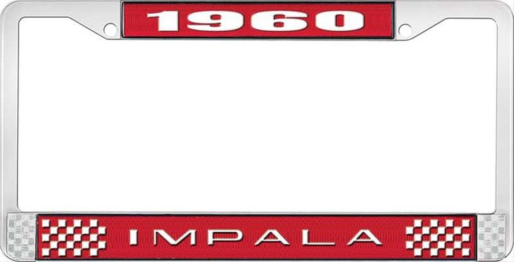1960 Impala Red And Chrome License Plate Frame With White Lettering
