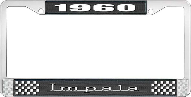 1960 Impala Black And Chrome License Plate Frame With White Lettering