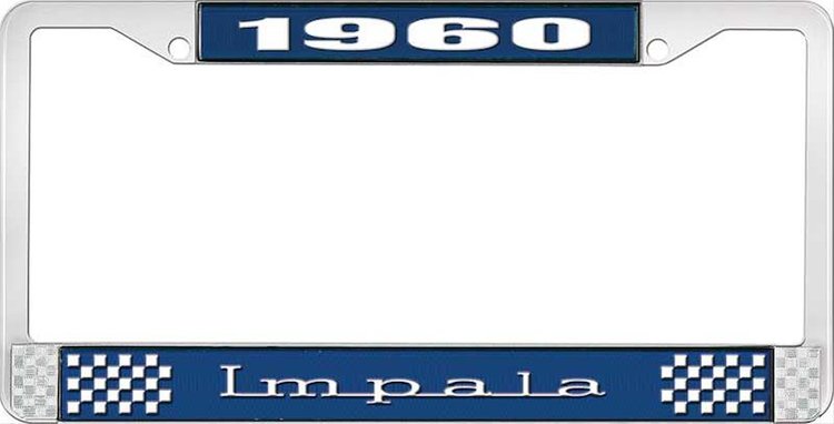 1960 Impala Blue And Chrome License Plate Frame With White Lettering