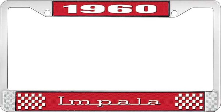 1960 Impala Red And Chrome License Plate Frame With White Lettering