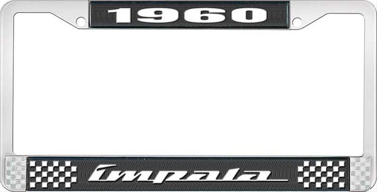 1960 Impala Black And Chrome License Plate Frame With White Lettering