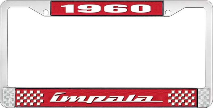 1960 Impala Red And Chrome License Plate Frame With White Lettering