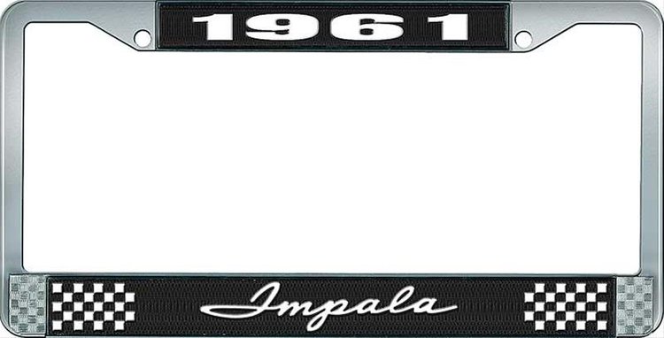 1961 Impala Black And Chrome License Plate Frame With White Lettering
