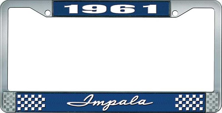 1961 Impala Blue And Chrome License Plate Frame With White Lettering
