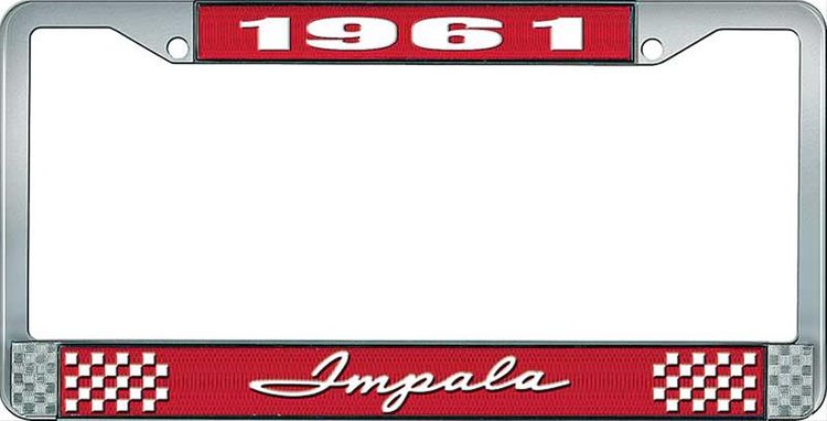 1961 Impala Red And Chrome License Plate Frame With White Lettering
