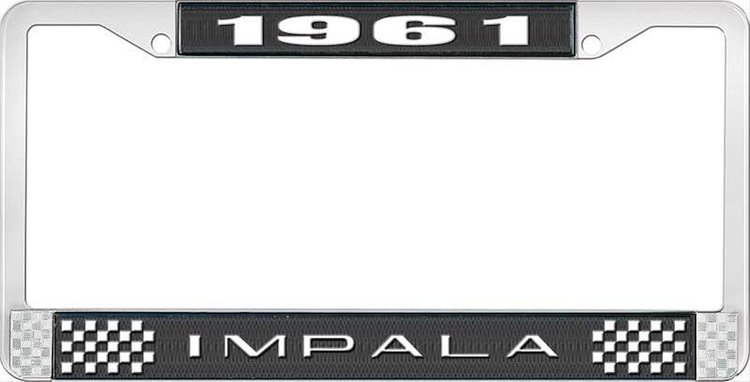 1961 Impala Black And Chrome License Plate Frame With White Lettering