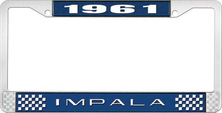 1961 Impala Blue And Chrome License Plate Frame With White Lettering